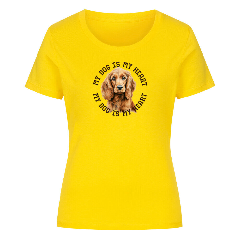 Premium Organic Damen-Shirt "English Cocker Spaniel HEART" Golden Yellow – hunde-shirt.de
