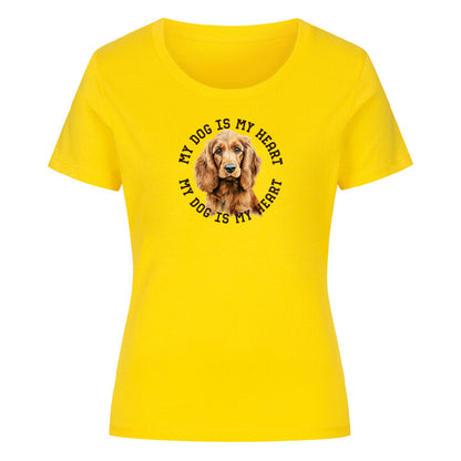Premium Organic Damen-Shirt "English Cocker Spaniel HEART" Golden Yellow – hunde-shirt.de