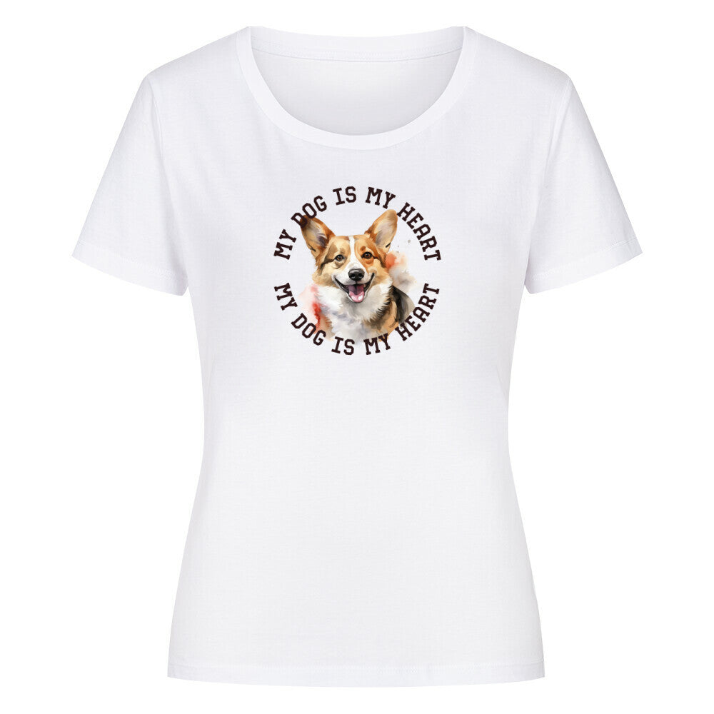 Premium Organic Damen-Shirt "Welsh Corgi Cardigan HEART" Weiß – hunde-shirt.de