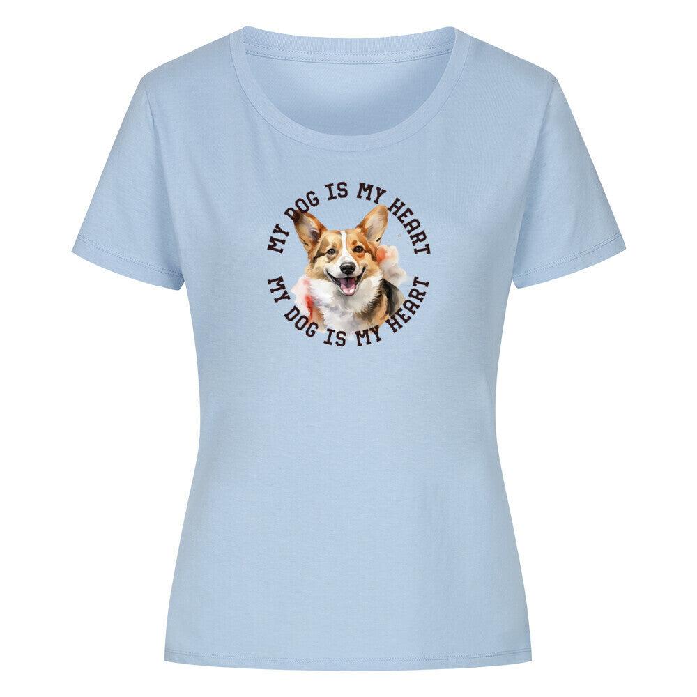 Premium Organic Damen-Shirt "Welsh Corgi Cardigan HEART" Sky Blue – hunde-shirt.de