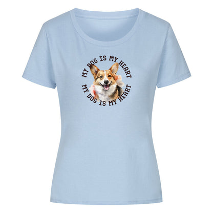 Premium Organic Damen-Shirt "Welsh Corgi Cardigan HEART" Sky Blue – hunde-shirt.de