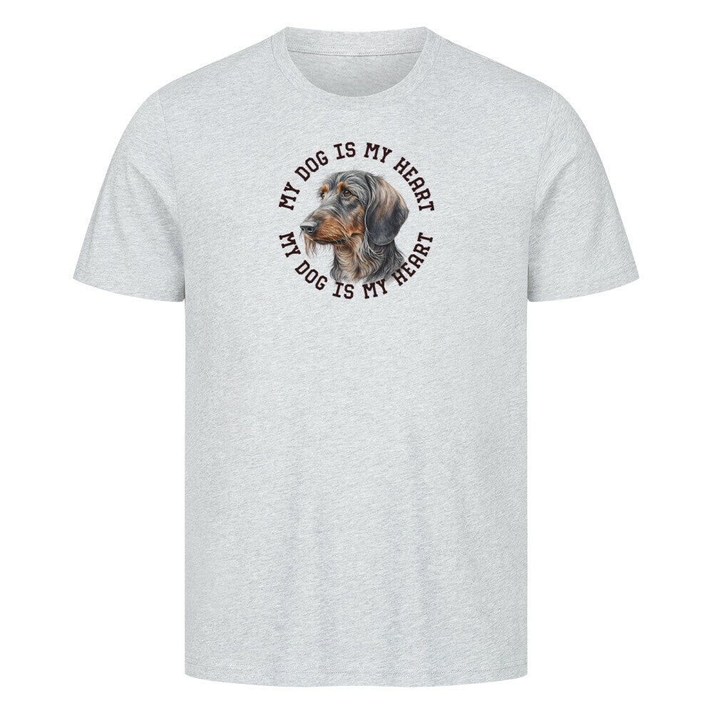Premium T-Shirt "Rauhaar Dackel HEART" Heather Grey – hunde-shirt.de