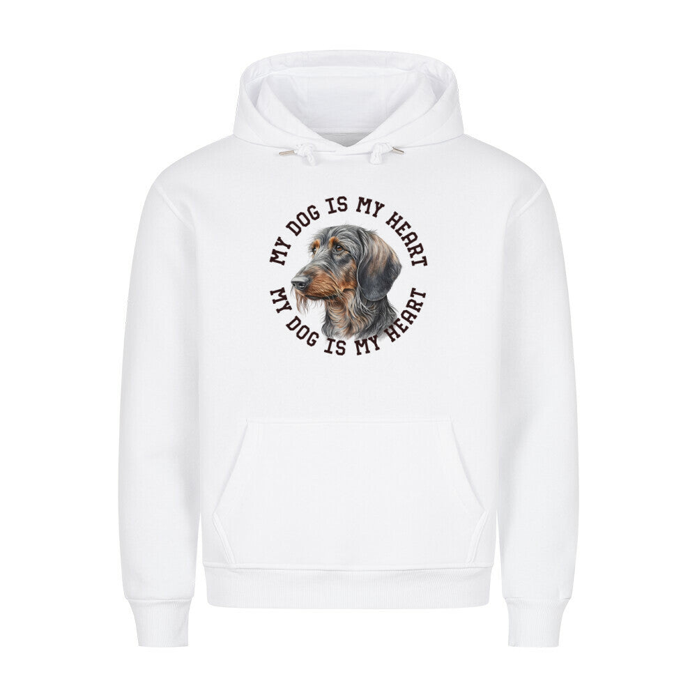 Premium Hoodie "Rauhaar Dackel HEART" Weiß – hunde-shirt.de