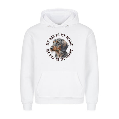 Premium Hoodie "Rauhaar Dackel HEART" Weiß – hunde-shirt.de
