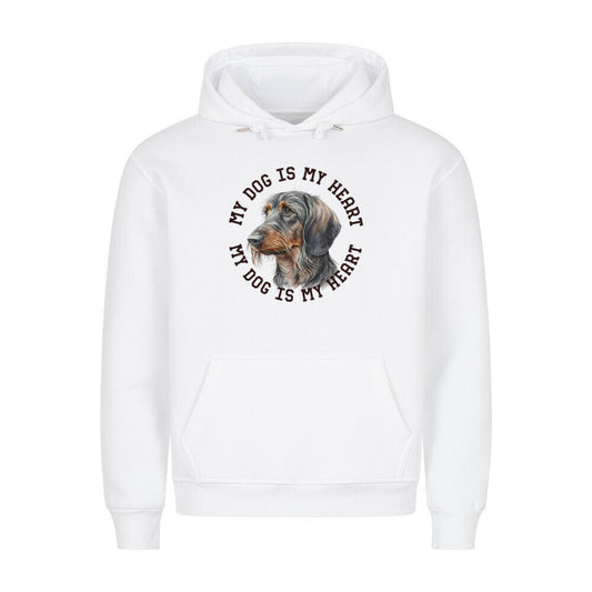Premium Hoodie "Rauhaar Dackel HEART" Weiß – hunde-shirt.de