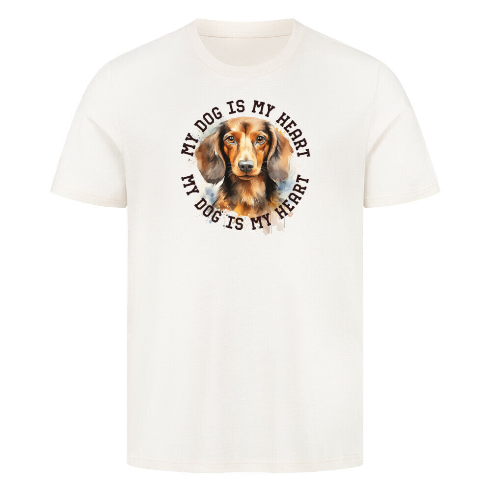 Premium T-Shirt "Langhaar Dackel HEART" Natural Raw – hunde-shirt.de