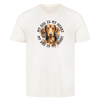 Premium T-Shirt "Langhaar Dackel HEART" Natural Raw – hunde-shirt.de
