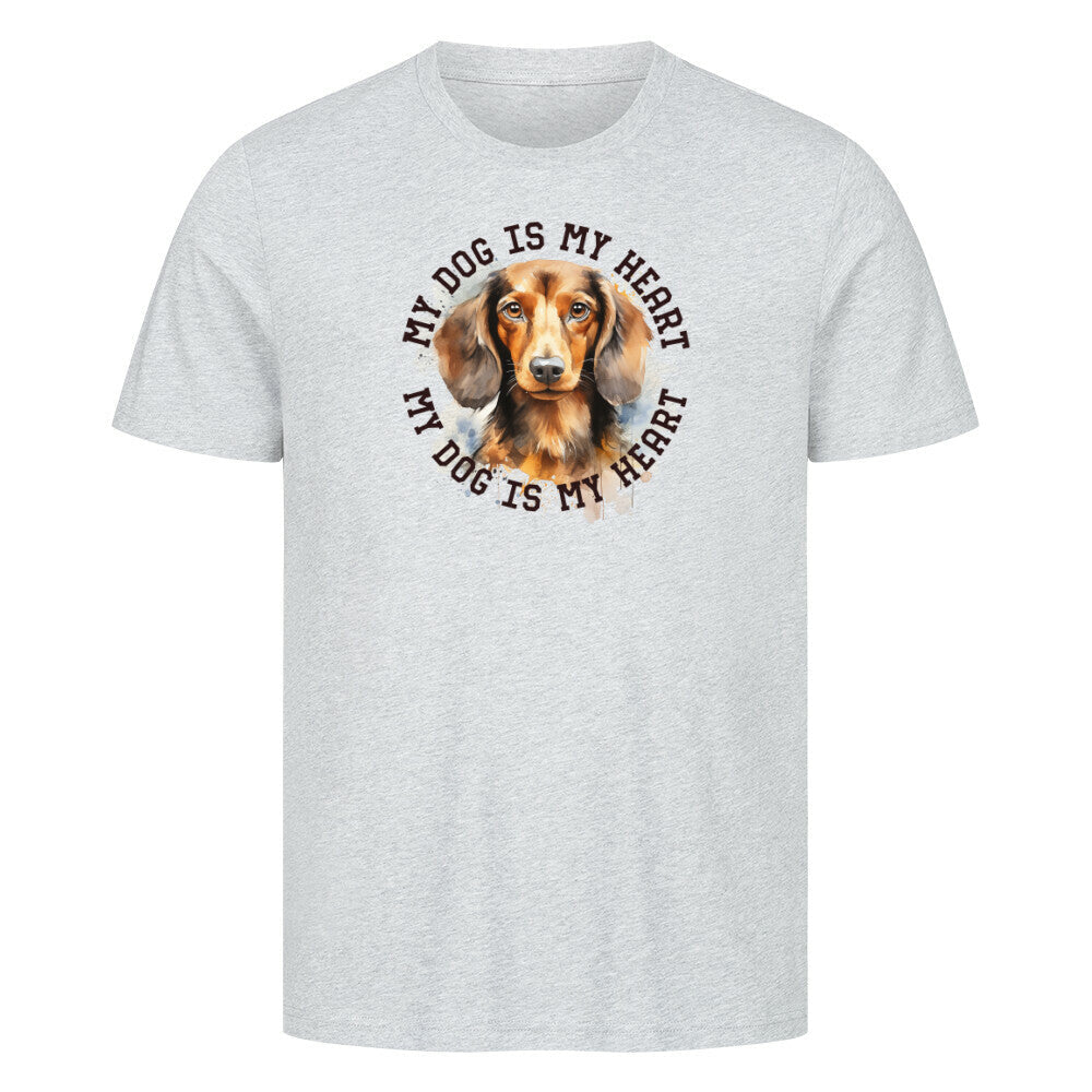 Premium T-Shirt "Langhaar Dackel HEART" Heather Grey – hunde-shirt.de