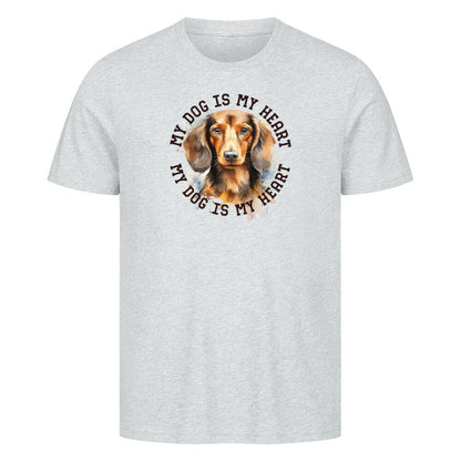 Premium T-Shirt "Langhaar Dackel HEART" Heather Grey – hunde-shirt.de