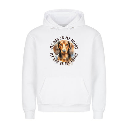 Premium Hoodie "Langhaar Dackel HEART" Weiß – hunde-shirt.de