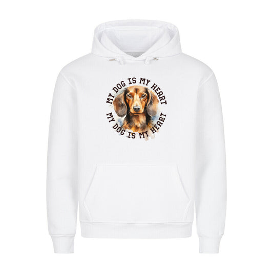 Premium Hoodie "Langhaar Dackel HEART" Weiß – hunde-shirt.de