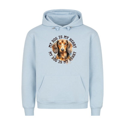 Premium Hoodie "Langhaar Dackel HEART" Babyblau – hunde-shirt.de