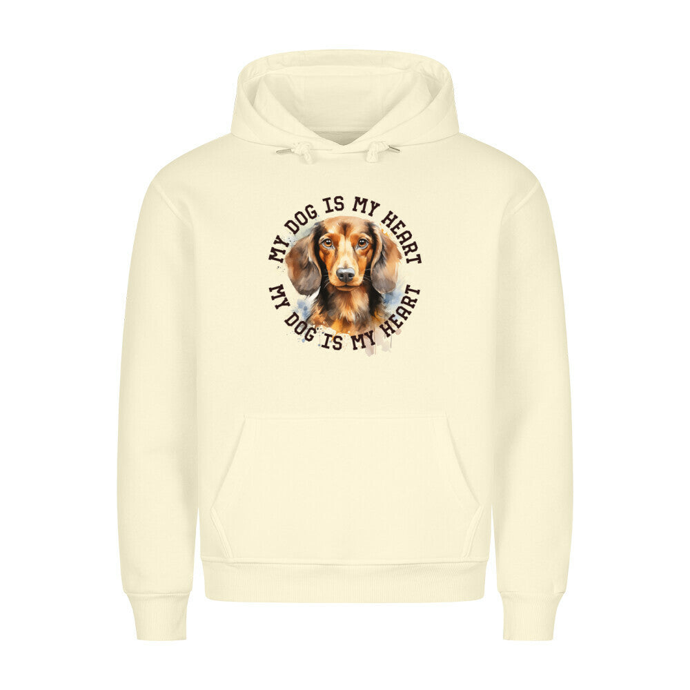 Premium Hoodie "Langhaar Dackel HEART" Beige – hunde-shirt.de
