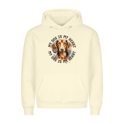 Premium Hoodie "Langhaar Dackel HEART" Beige – hunde-shirt.de