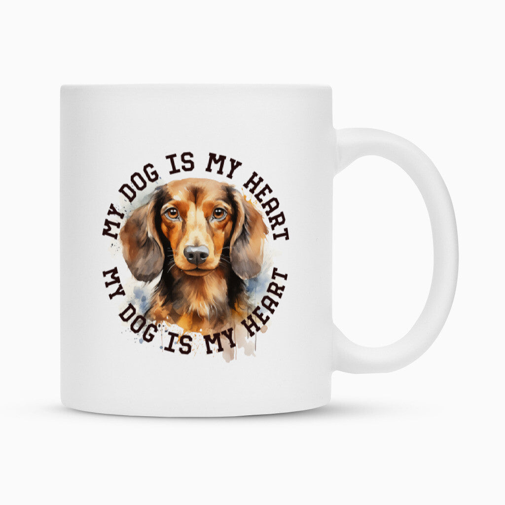 Tasse "Langhaar Dackel HEART" Weiß – hunde-shirt.de