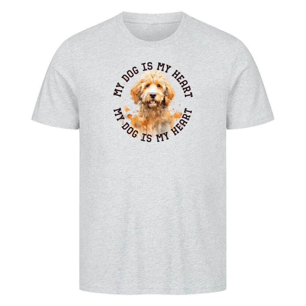 Premium T-Shirt "Golden Doodle HEART" Heather Grey – hunde-shirt.de