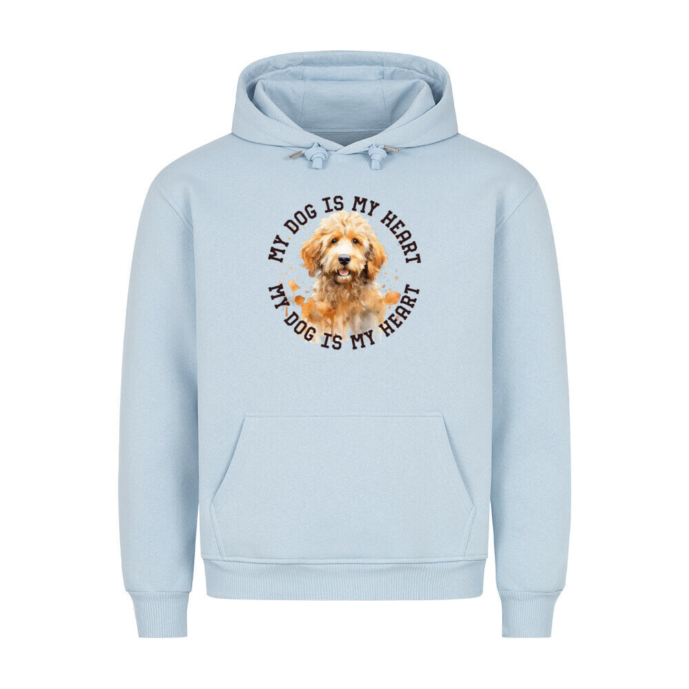 Premium Hoodie "Golden Doodle HEART" Babyblau – hunde-shirt.de