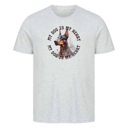 Premium T-Shirt "Dobermann HEART 2 " Heather Grey – hunde-shirt.de