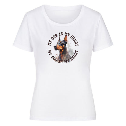 Premium Organic Damen-Shirt "Dobermann HEART 2" Weiß – hunde-shirt.de