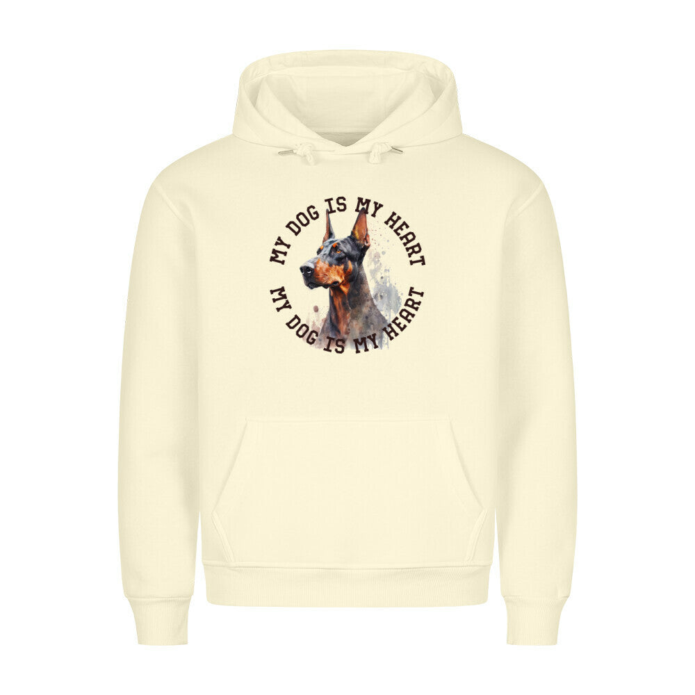 Premium Hoodie "Dobermann HEART 2" Beige – hunde-shirt.de