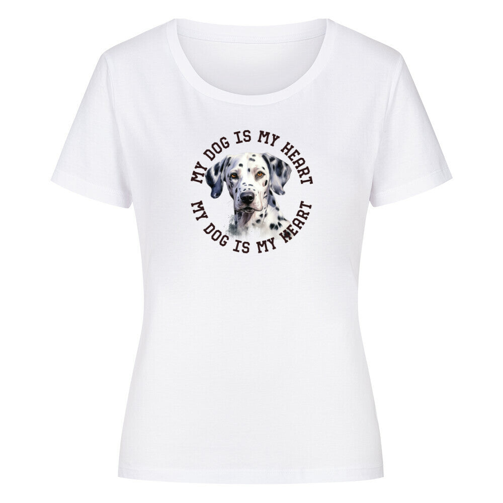 Premium Organic Damen-Shirt "Dalmatiner HEART" Weiß – hunde-shirt.de