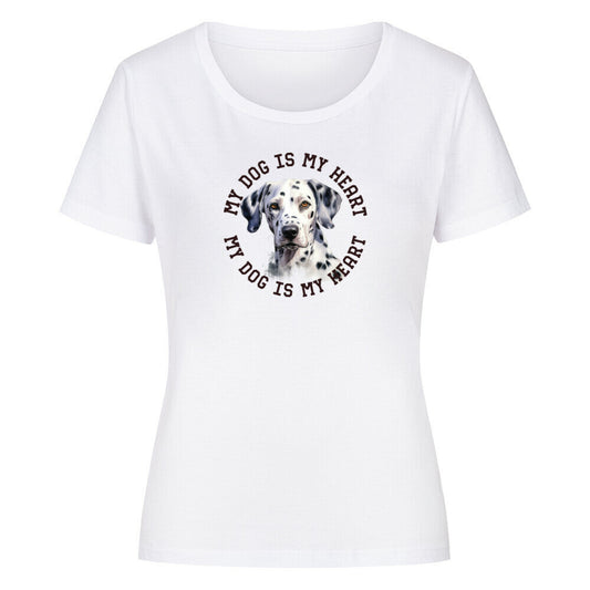 Premium Organic Damen-Shirt "Dalmatiner HEART" Weiß – hunde-shirt.de