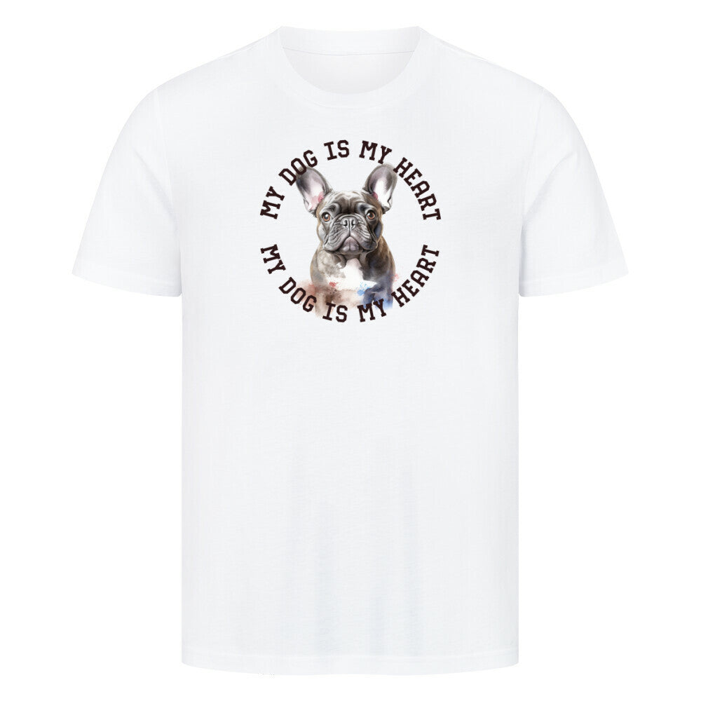 Premium T-Shirt "Französische Bulldogge blau H" Weiß – hunde-shirt.de