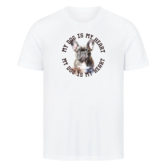Premium T-Shirt "Französische Bulldogge blau H" Weiß – hunde-shirt.de