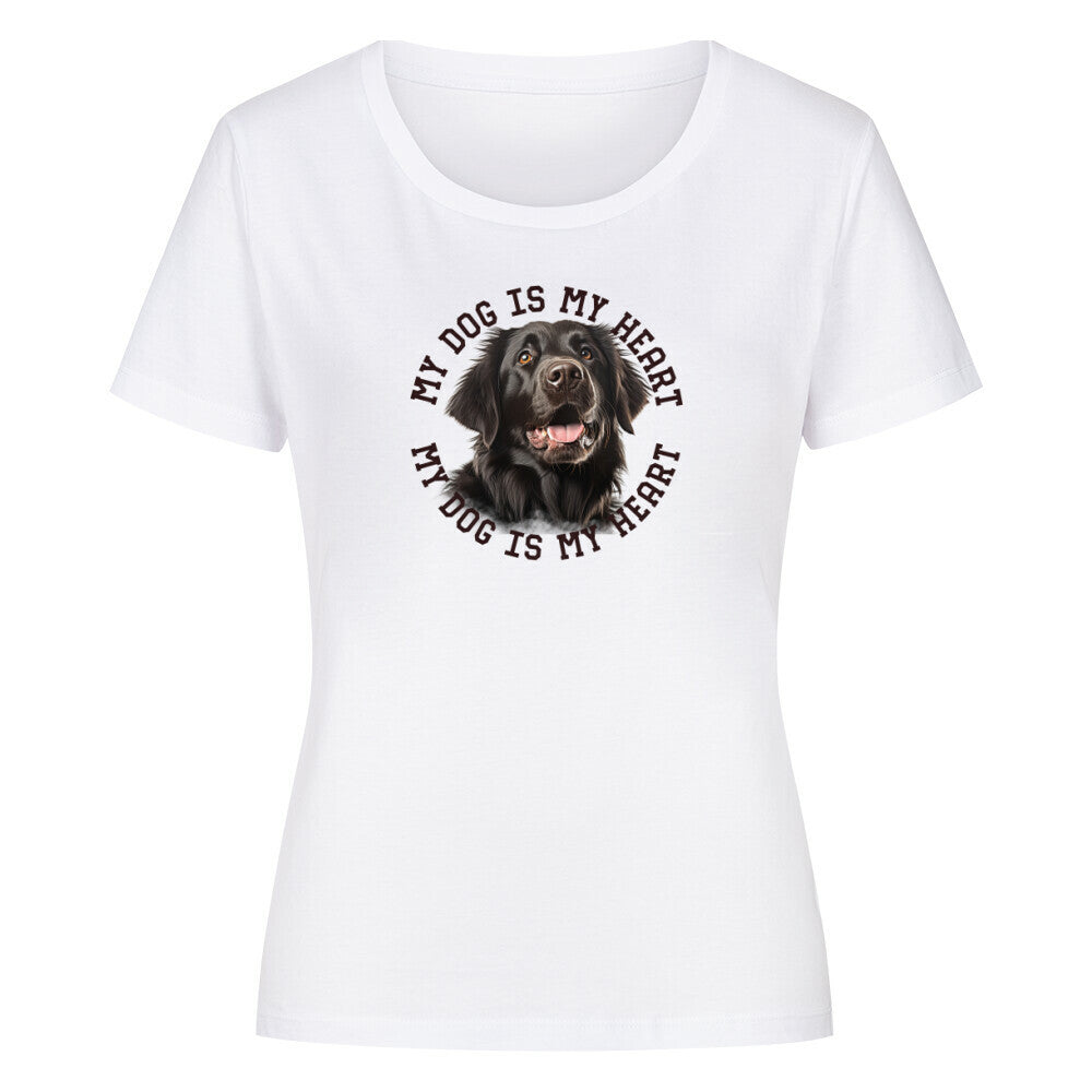Premium Organic Damen-Shirt "Flat Coated Retriever HEART" Weiß – hunde-shirt.de
