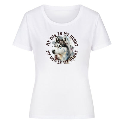 Premium Organic Damen-Shirt "Husky HEART" Weiß – hunde-shirt.de