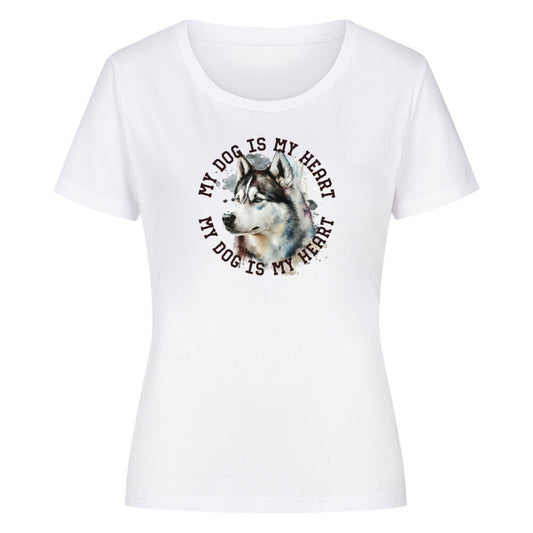 Premium Organic Damen-Shirt "Husky HEART" Weiß – hunde-shirt.de