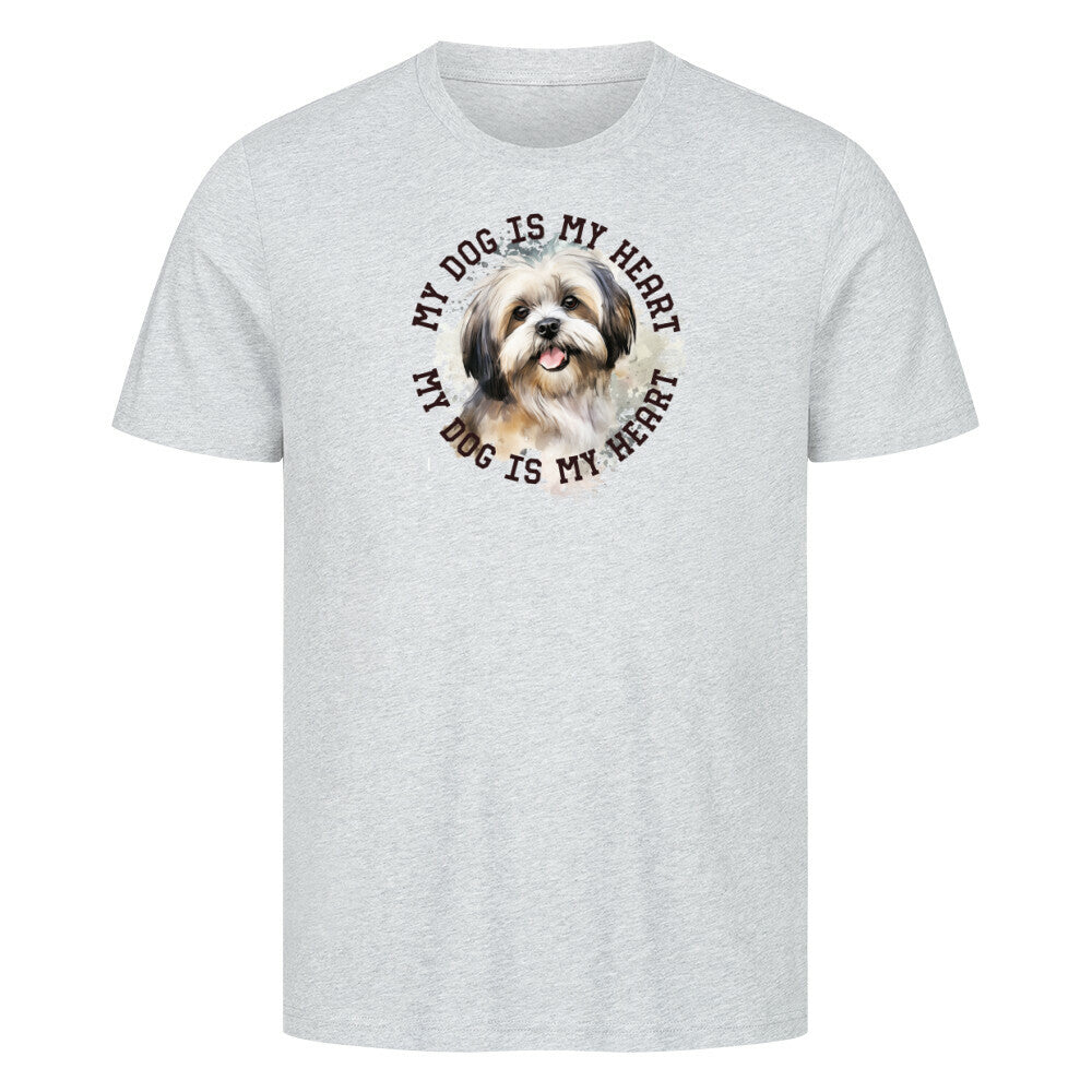 Premium T-Shirt "Lhasa Apso HEART" Heather Grey – hunde-shirt.de