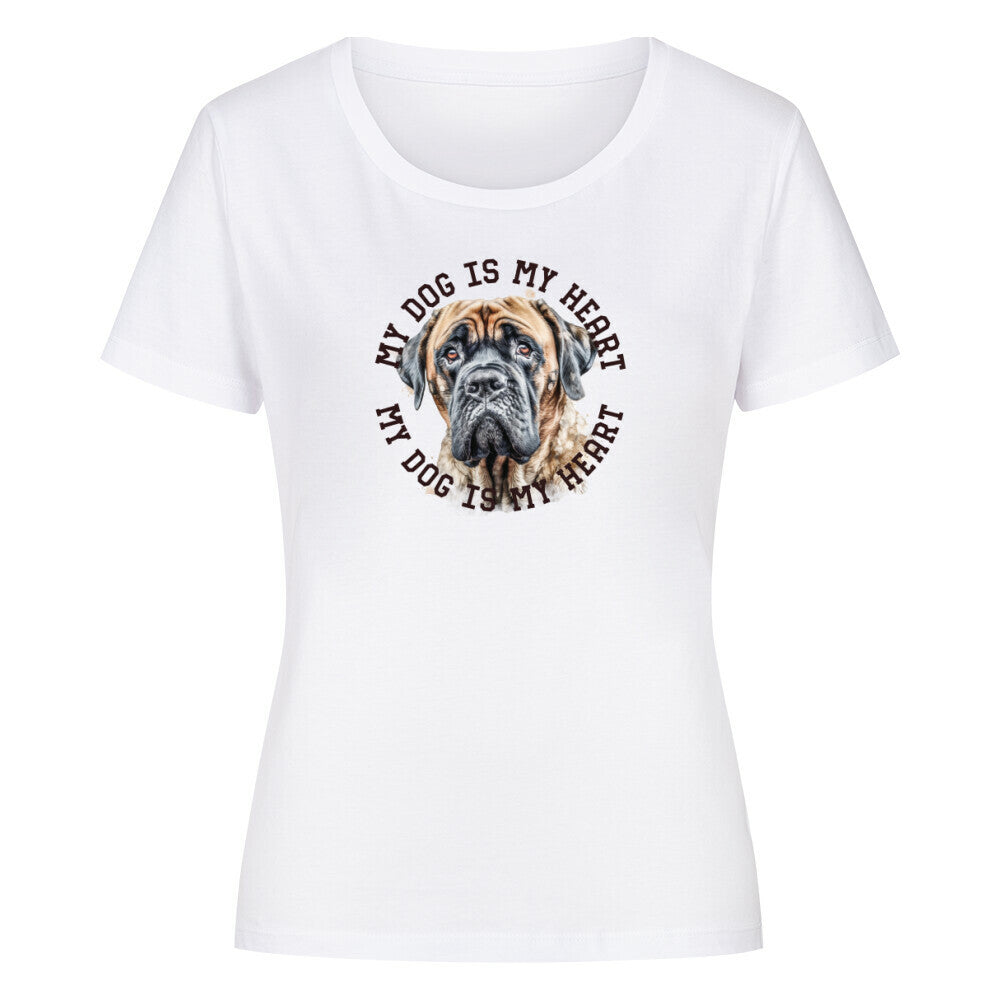 Premium Organic Damen-Shirt "English Mastiff HEART" Weiß – hunde-shirt.de