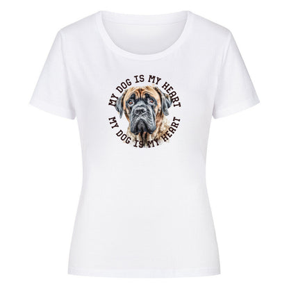 Premium Organic Damen-Shirt "English Mastiff HEART" Weiß – hunde-shirt.de