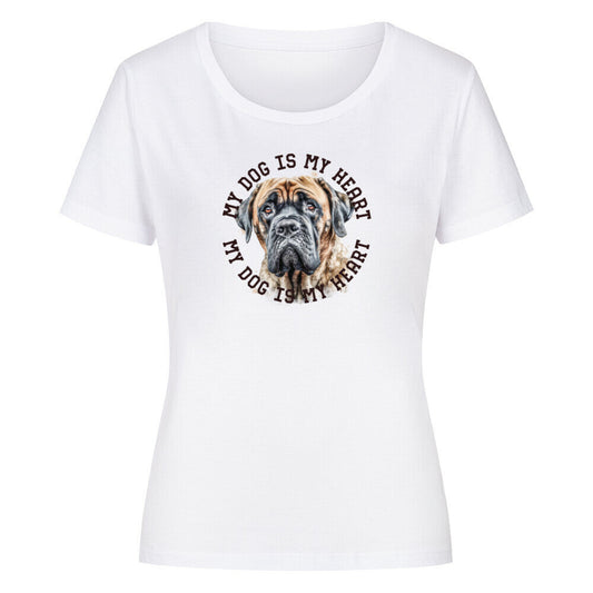 Premium Organic Damen-Shirt "English Mastiff HEART" Weiß – hunde-shirt.de