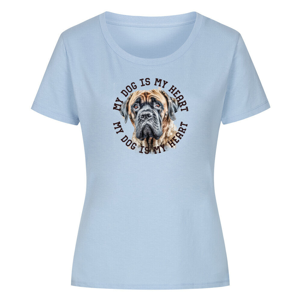 Premium Organic Damen-Shirt "English Mastiff HEART" Sky Blue – hunde-shirt.de