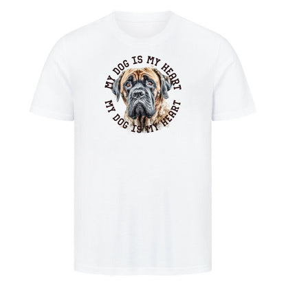 Premium T-Shirt "English Mastiff HEART" Weiß – hunde-shirt.de