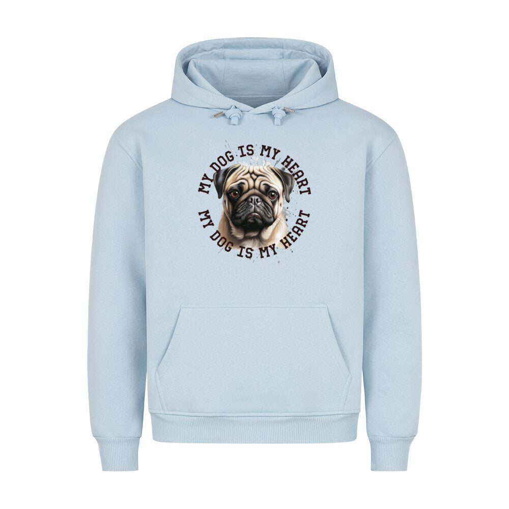 Premium Hoodie "Mops HEART" Babyblau – hunde-shirt.de