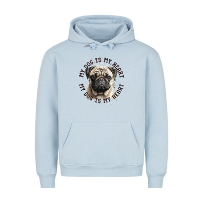 Premium Hoodie "Mops HEART" Babyblau – hunde-shirt.de