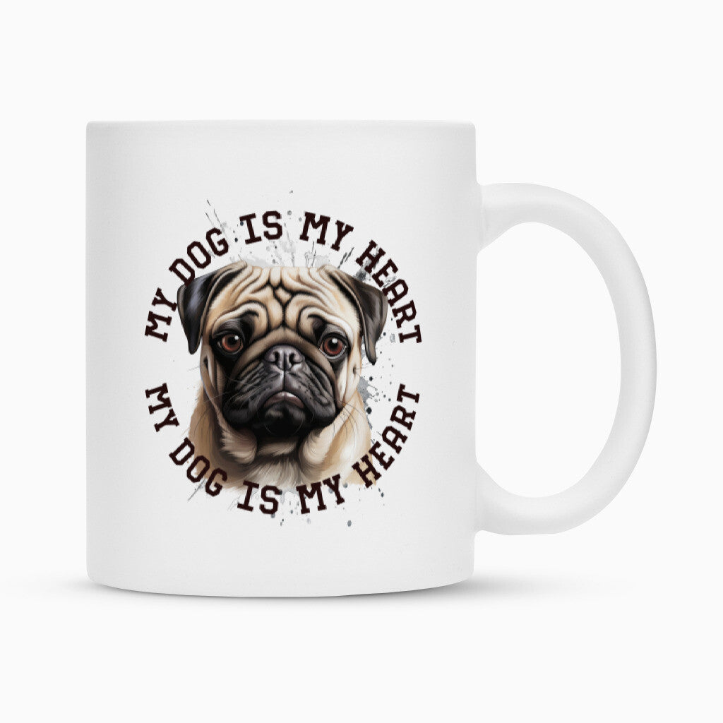 Tasse "Mops HEART" Weiß – hunde-shirt.de