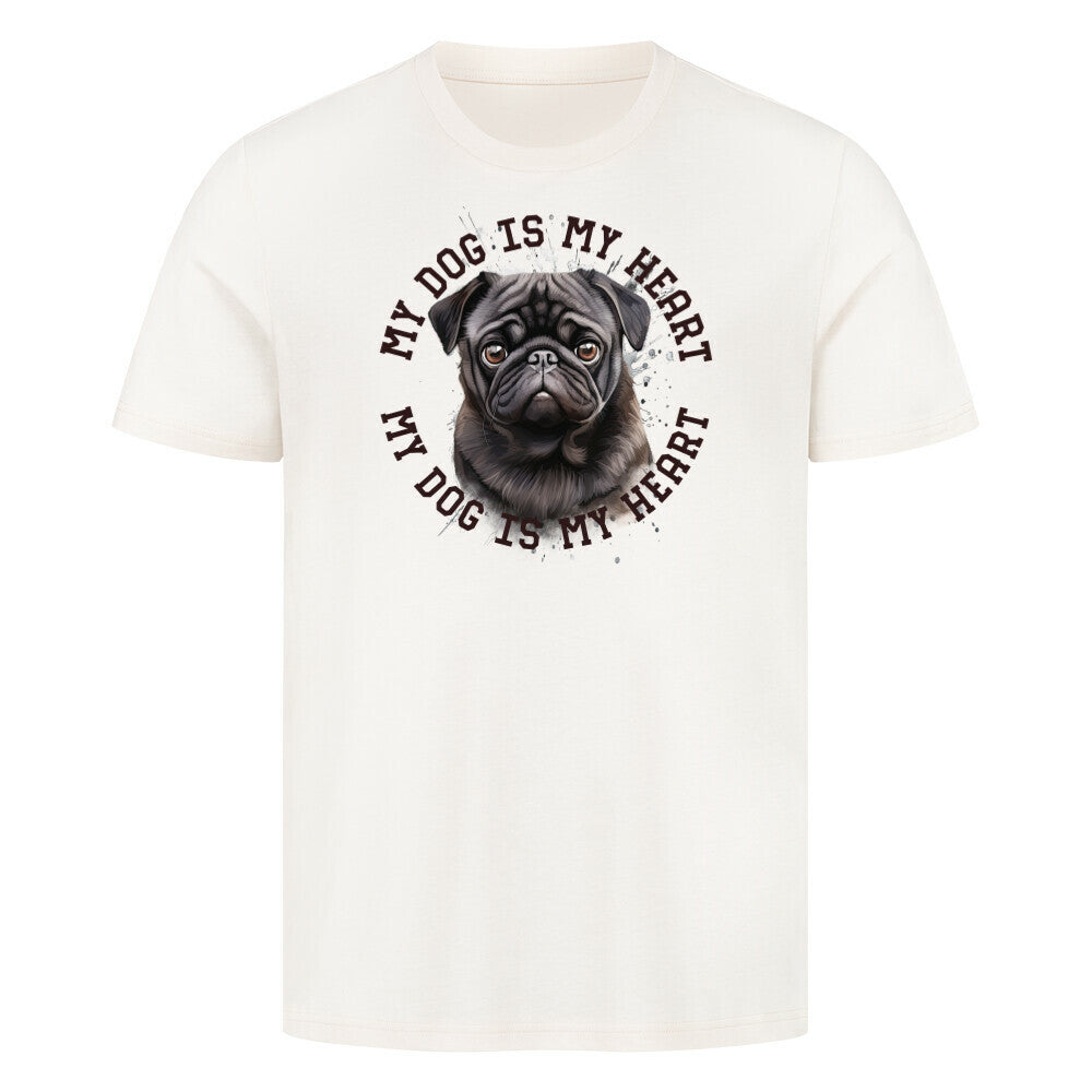 Premium T-Shirt "Mops schwarz HEART" Natural Raw – hunde-shirt.de