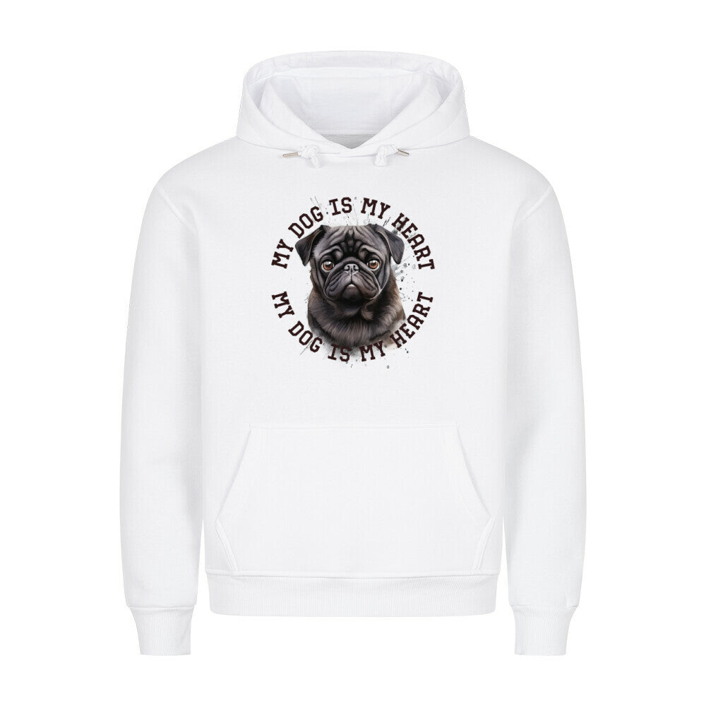 Premium Hoodie "Mops schwarz HEART" Weiß – hunde-shirt.de