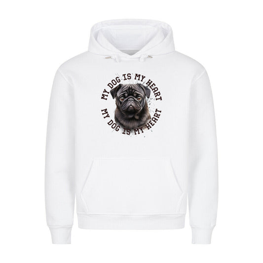 Premium Hoodie "Mops schwarz HEART" Weiß – hunde-shirt.de
