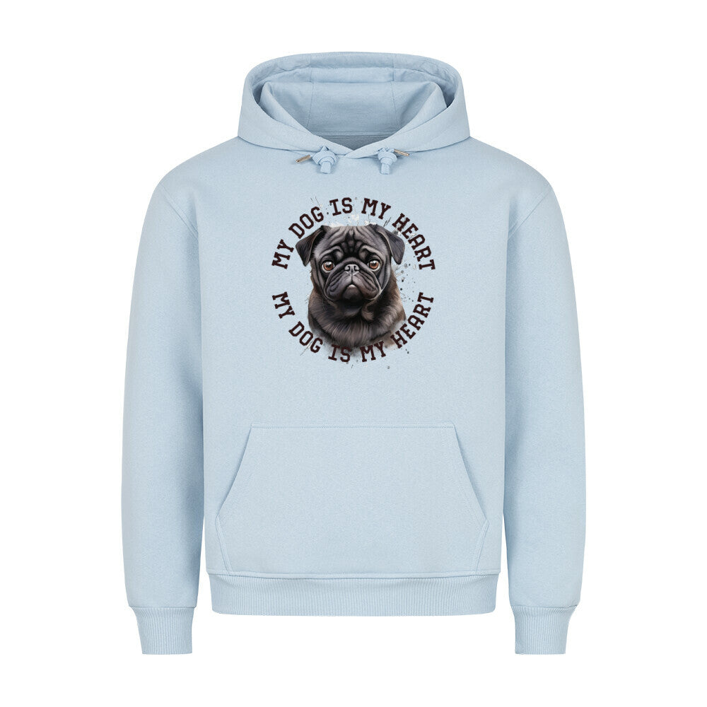 Premium Hoodie "Mops schwarz HEART" Babyblau – hunde-shirt.de