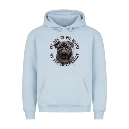 Premium Hoodie "Mops schwarz HEART" Babyblau – hunde-shirt.de