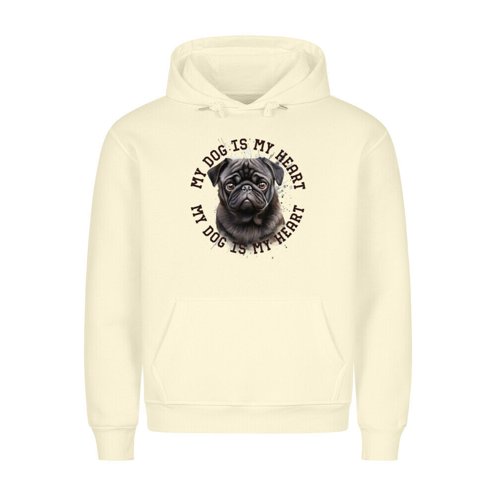 Premium Hoodie "Mops schwarz HEART" Beige – hunde-shirt.de