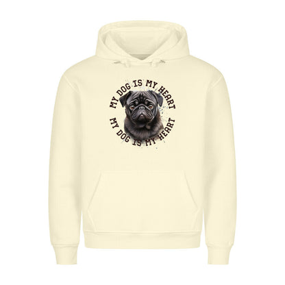 Premium Hoodie "Mops schwarz HEART" Beige – hunde-shirt.de