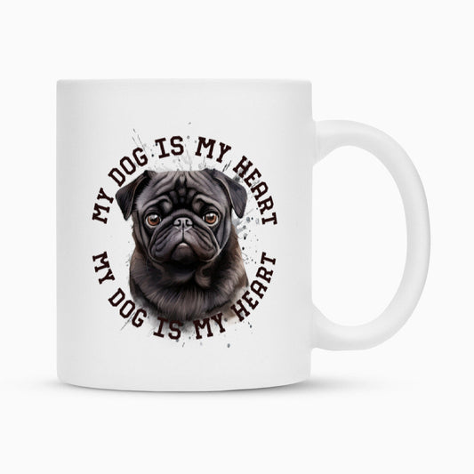 Tasse "Mops schwarz HEART" Weiß – hunde-shirt.de
