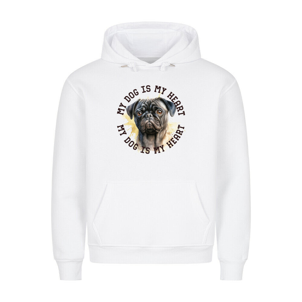 Premium Hoodie "Mops HEART 2" Weiß – hunde-shirt.de
