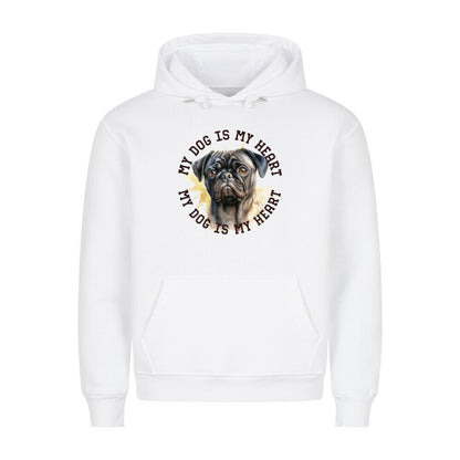 Premium Hoodie "Mops HEART 2" Weiß – hunde-shirt.de
